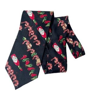 Tabasco Neck Tie Black Shrimp Skewer Hot Sauce Pepper Imported Silk Necktie